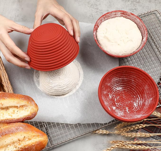 Webake 5 Inch Silicone Mini Banneton Bread Proofing Basket, 6Pcs Round Small Banneton Basket for Sourdough Bread Soup Bowls
