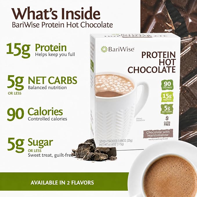 BariWise Protein Hot Chocolate with Marshmallows, Hot Cocoa, Low Sugar, Low Carb, Keto Friendly & Gluten Free (7ct)