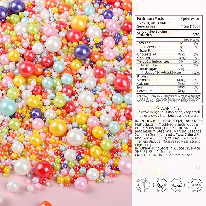 Bayep Rainbow Sprinkles for Cake Decorating Edible Pearl Sprinkles for Ice Cream, Cookies, Baking, Cupcake Topper Colorful Sprinkles Perfect for Birthday Party Christmas Holiday Supplies 3.52 Ounce
