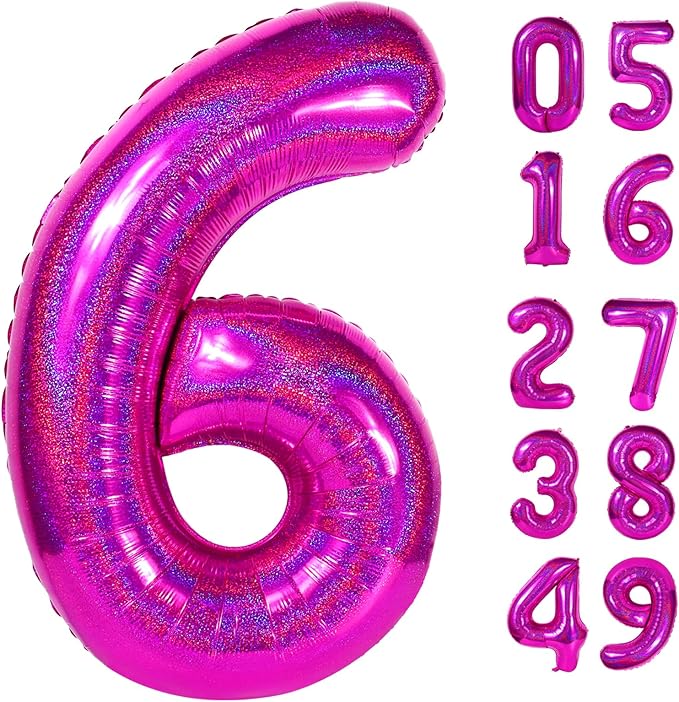 Laser Hot Pink 6 Balloon, Number Balloons 40 Inch, 6th Balloons for Birthday Decorations, Laser Hot Pink Party Supplies 6 Birthday Balloon, Number 6 Balloon