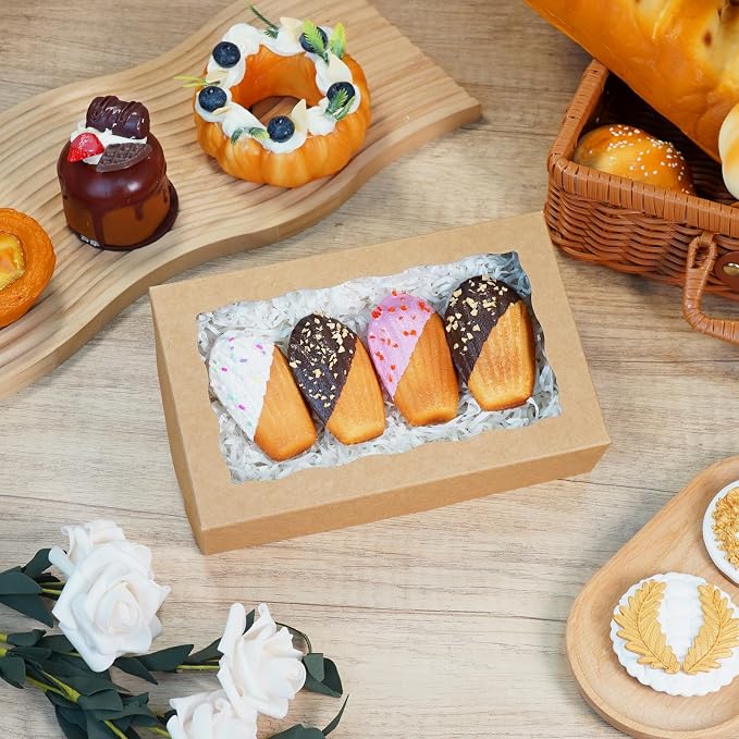 20pcs Cookie Boxes with Window 8x5x2 Inches Bakery Boxes Treat Box Dessert Box for Macaron Truffle Chocolate Covered Strawberries - Brown