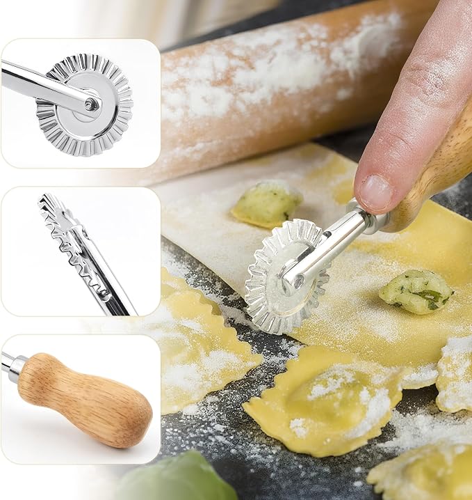 BlingKingdom Fluted Pastry Wheel Cutter, Sturdy Pasta Cutter Wheel Ravioli Crimper Edge Cutter Wheel for Home and Kitchen - 1.5 Inch Diameter