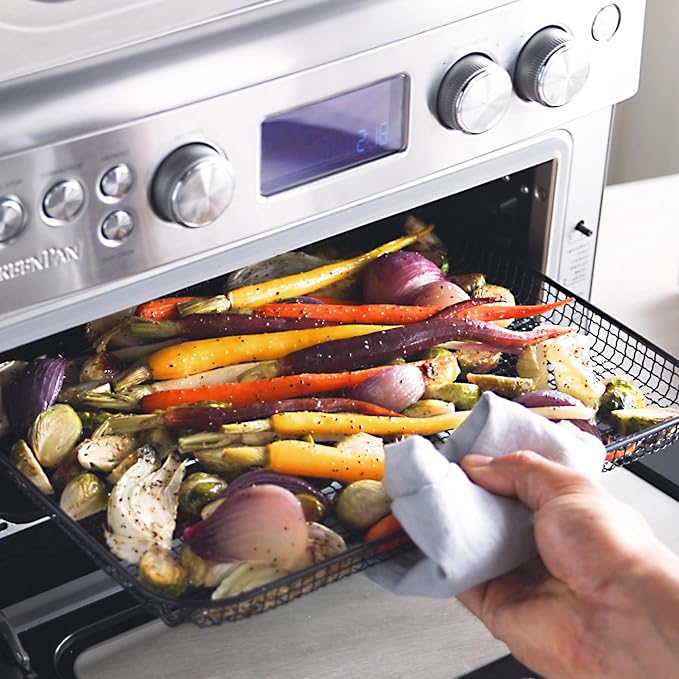 GreenPan 13-in-1 Elite Countertop Convection Oven and Air Fryer, PFOA and PFAS-Free Ceramic Tray and Pizza Pan, Adjustable Racks, Multifunction Presets, Toaster, Bake Broil Roast, Stainless Steel