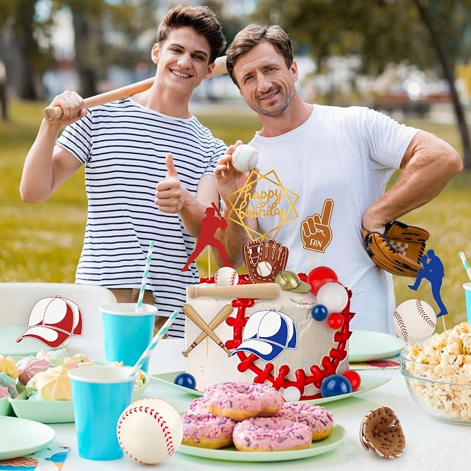 Hooqict 26Pcs Baseball Cake Decorations Set with Mini Balls, Player, Caps, Gloves, Bats, Baseball Birthday Cake Toppers & Cupcake Toppers for Boys Men Sports Themed Birthday Party Decorations Supplies