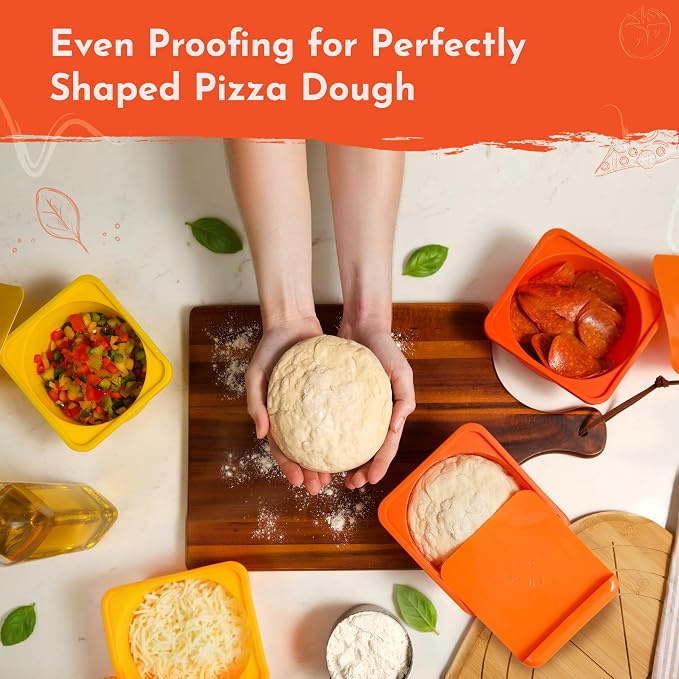 Red 2 Pack 500ml Pizza Dough Proofing Containers With Lids - Silicone Pizza Dough Proofing Box With Built-In Dough Cutter and Measurement Marks, Stackable, Dishwasher, Fridge & Freezer Safe