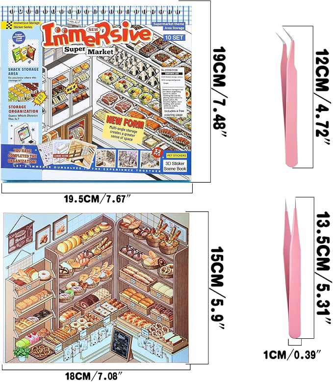 10 Sets Big DIY 3D Sticker Scene Book for Kids Adults Make Your Own Shop House Stickers with guidelines for Gifts Stickers Therapy for Adult Relief Stress Pass The Time Supermarket Bakery Toy (Store)