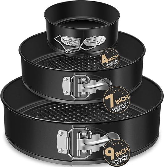 Springform Pan Set, Nonstick & Leakproof | 4+7+9 Inch, Cheesecake Pan with Removable Bottom, Easy Release for Baking