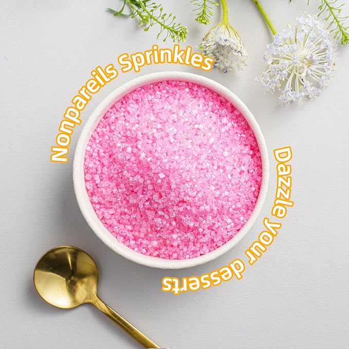 Sujoygar Pink Sanding Sugar Sprinkles, 5oz Edible Pink Sugar Crystals for Cocktails, Cake Sprinkles for Chocolate Ice Cream Toppings Cupcake Decoration Wedding Party Cookies Baking Dessert Food Supplies