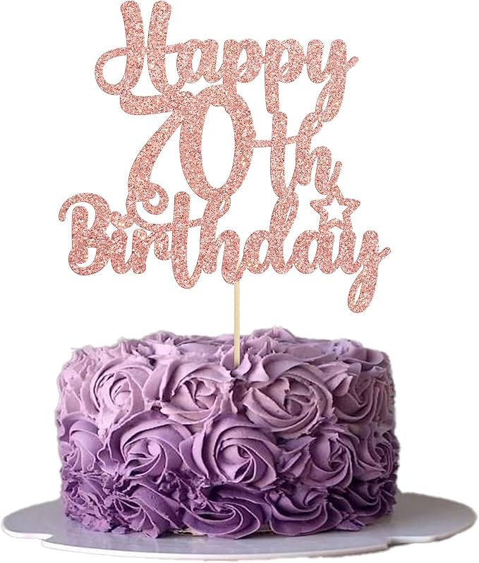 Gyufise 1Pc Happy 70th Birthday Cake Topper Glitter 70 & Fabulous Cheers to 70 Years 70th Birthday Cake Pick for Celebrating 70th Birthday Anniversary Party Cake Decorations Supplies Rose Gold