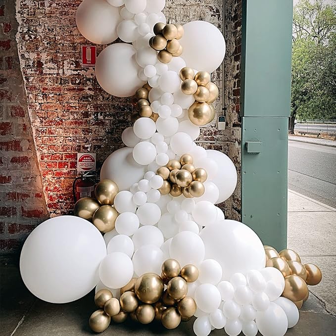 Voircoloria 130pcs White Balloons Different Sizes 18" 12" 10" 5" Party Latex Balloons for Birthday Baby Shower Graduation Wedding Anniversary Party Decorations