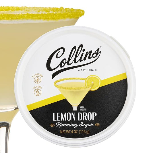 Collins Lemon Drop Cocktail Sugar, Enhance Lemon Drops, Sidecars, Spritzes, Citrus Cocktails, Glass Rimming Sugar for Drinks 4oz