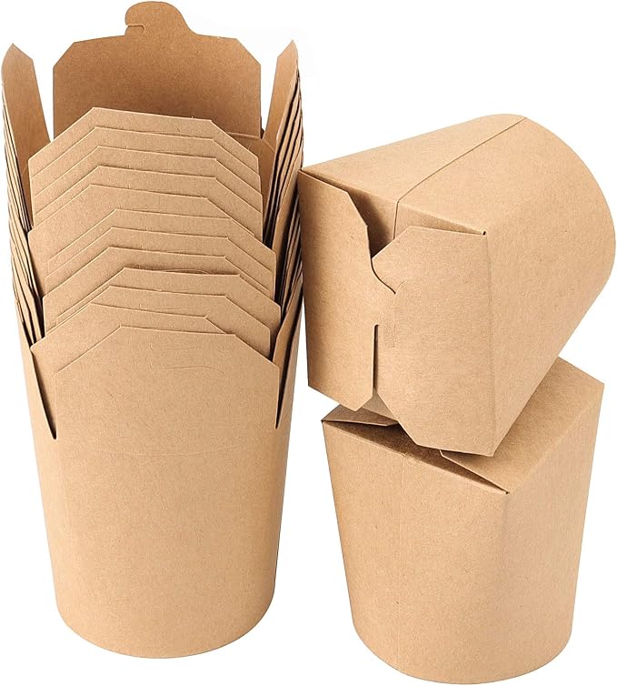 ZOENHOU 25 Pack 26 Oz Small Chinese Take Out Boxes, Leak and Grease Resistant Kraft Paper Takeout Food Containers, Stackable Microwaveable To Go Food Boxes for Party Favors, Lunch Packing