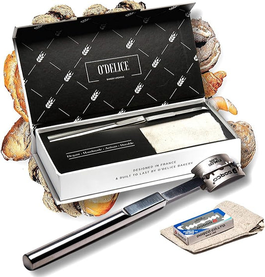 Stainless Steel Bread Lame in Gift Storage Box with Blade Protective Cover - The Most Advanced Design for Accurate Dough Scoring - 10 Premium Replaceable Blades - Built By Bakers, for Bakers