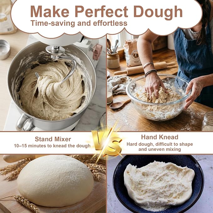 6.5 Qt 10-Speed Tilt-Head Stand Mixer with Dough Hook, Whisk, Beater & Splash Guard, Electric Kitchen Mixer for Baking, Cakes, Bread, and Home Cooking (White)
