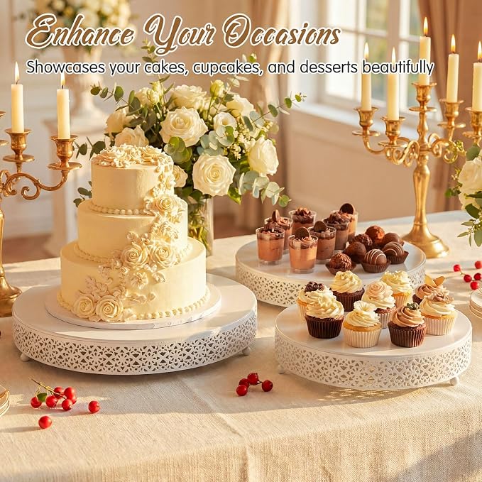 Wenqik 5 Pcs Metal White Cake Stand 16/14/12/10/8 Inch Round Cake Holder Display for Dessert Table Cookies Fruit Serving Tray Cupcake Pastry Riser for Wedding Birthday Party and Events
