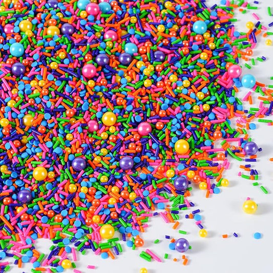 Rainbow Sprinkles for Baking - 7 oz rainbow pearls jimmies nonpareils Sprinkles Mix for Decorating - Great for Baking Cookies, Cakes, Cupcakes, and Birthday Parties