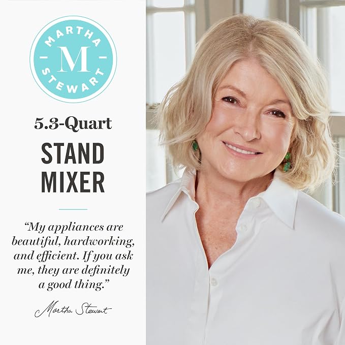 Martha Stewart 5.3Qt Stand Mixer, 12-Speed Tilt-Head Electric Kitchen Mixer with Stainless Steel Bowl, Dough Hook, Whisk & Beater, Splash Guard, Ideal for Baking Bread, Cake & Whipping, Sky Blue