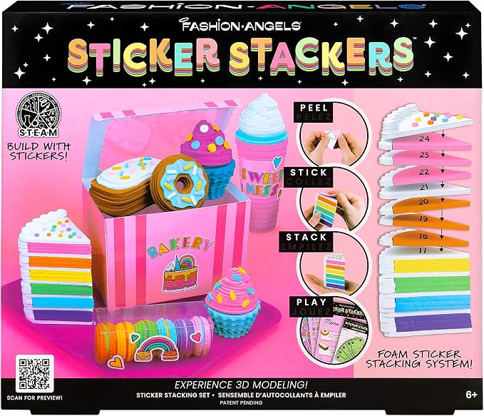 Fashion Angels Bakery Sweets Sticker Stackers, Foam Sticker Stacking Set with 3D Modeling, Includes Play & Pretend Food Stackable Stickers, Craft Activity Kit for Kids
