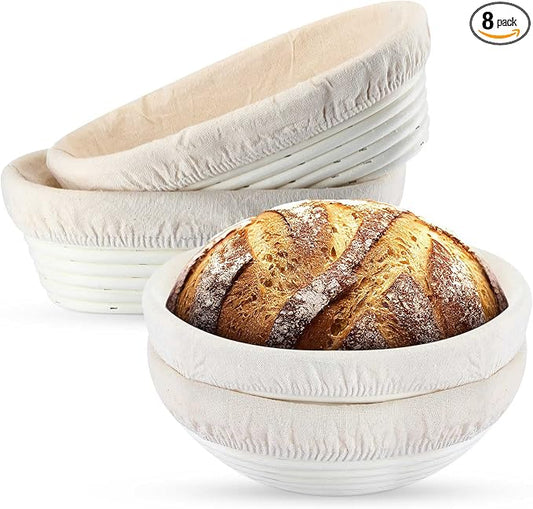 Nuanchu 4 Pcs Proofing Basket 9 Inch Round Bread Proofing Basket 10 Inch Oval Rattan Baking Bowl for Sourdough Bread Baking Home Bakers