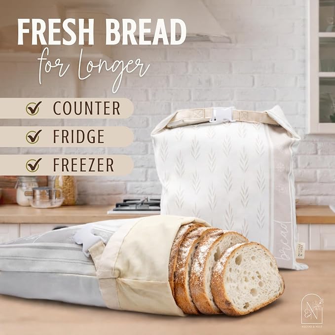 Nectar & Nest Reusable Beeswax Bread Bags for Homemade Bread & Sourdough – XL Eco-Friendly, Natural, Food-Safe Storage Bag to Keep Loaves Fresh Longer – Sustainable, Zero Waste