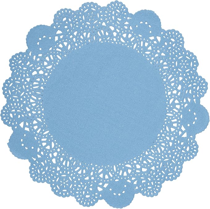 Restaurantware-Pastry Tek 8 x 8 Inch Paper Lace Doilies, 4000 Round Disposable Table Doilies - Elegant Lace Finish, Long Lasting, SkyBlue Paper Lace Doilies, for Pastries, Cupcakes, Desserts