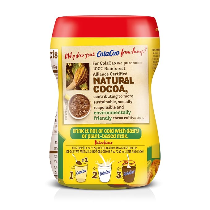 ColaCao 0% Added Sugars Cocoa Powder Mix – Natural Cocoa Drink Mix, 11.5 oz (325 g), Approx. 27 Servings, Hot or Cold Beverage