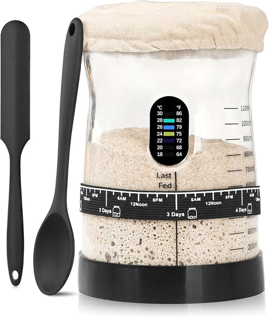 50 oz Large Sourdough Starter Jar Glass - Wide Mouth Sourdough Starter Kit with Lid for Beginners with Spatula, Feeding Instructions & Recipes (1 Pack)