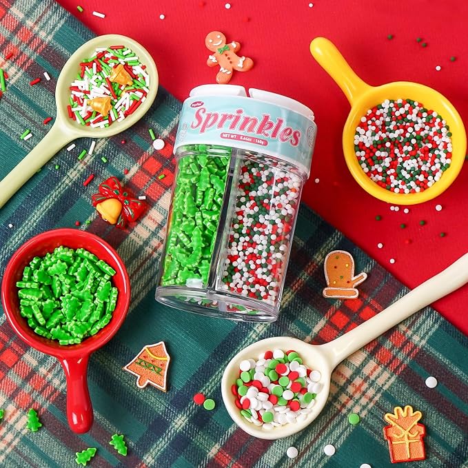 Christmas Sprinkles for Cake Decorating, 160g/5.64oz, Red & White & Green Sprinkles Mix, Christmas Tree Bells, Cake Decorations, Baking, Cupcake, Cookies Topper, Foodgrade