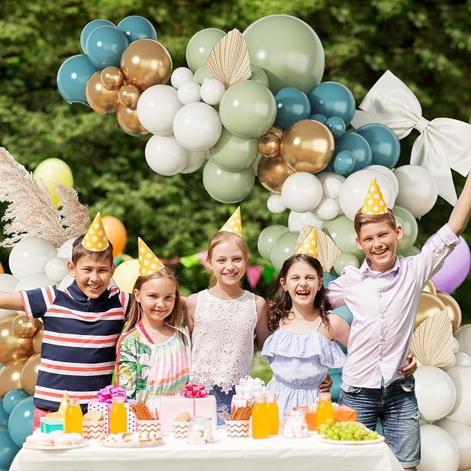 Blue and Green Balloon Arch Kit, 108 Pcs Dusty Balloon Garland With Retro Sea Sage Sand White Metallic Gold Balloons for Boho Wedding Baby Shower Birthday Party Decorations