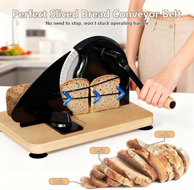 Upgraded Manual Bread Slicer for Homemade Bread with 20 Bags and Acrylic Cover, Adjustable Thickness Bread Cutter, Sourdough Slicer Serrated Blade with Scale Line and Suction Cup for Baguettes