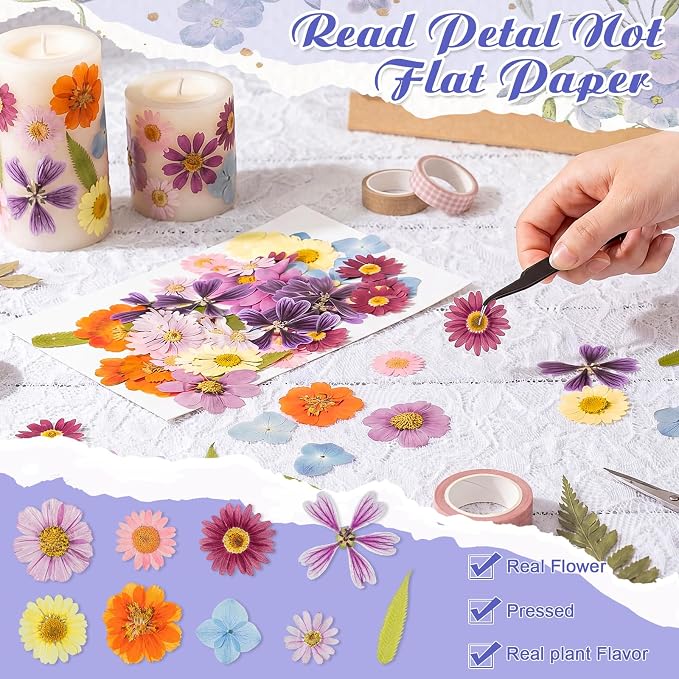 96 Pcs Natural Dried Pressed Flowers for Cake Topper Decorating Cupcake Toppers Cocktails Resin Jewelry Candle Soap Making DIY Art Crafts