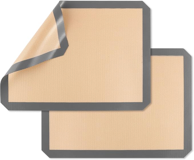 E-far Small Silicone Baking Mats, 2-Pack Nonstick Reusable Silicone Mat for Toaster Oven Pan Baking Cookie, Fit 7.5x10” Rectangle Sheet Tray for Steak, Food Grade & Heat-Resistant, Easy Clean, Gray