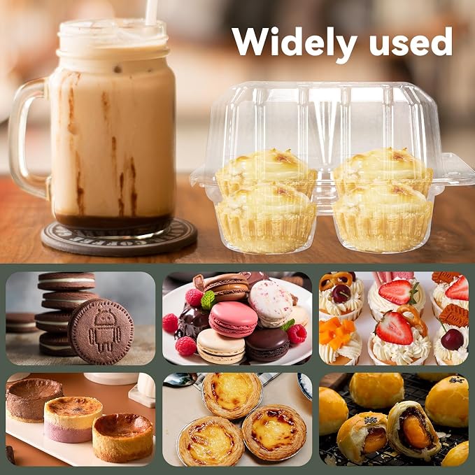 20/40 Pack 4-Compartment Cupcake Containers | Clear Plastic Cupcake Boxes, 4-Cavity Cupcake Holders with Deep Dome for Bakery Muffin Dessert
