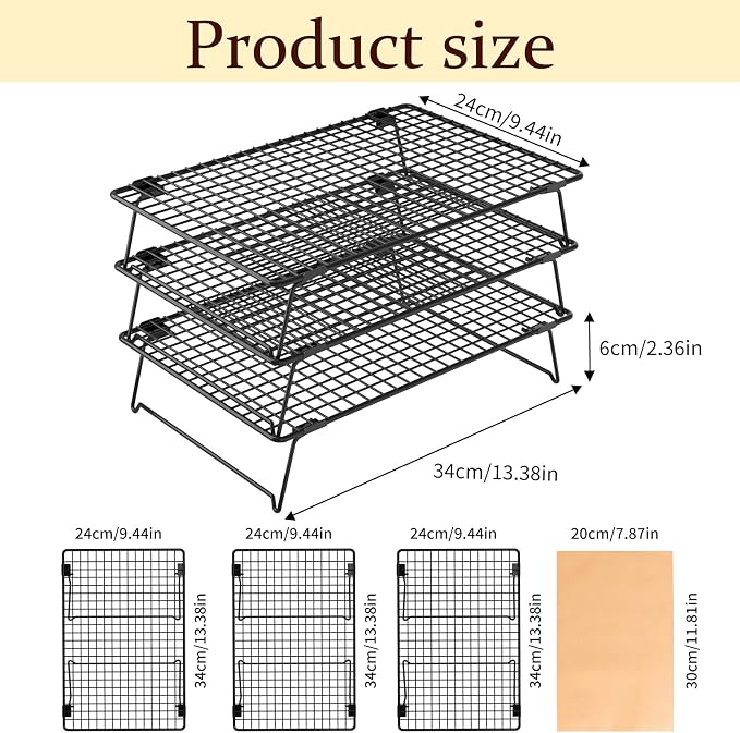 3Pcs Collapsible Cooling Rack for Cooking and Baking,13.4"x9.3" Wire Cookie Cooling Racks Baking Paper 50 Pcs,Bread Cooling Rack for Cooling for Cooking,Baking,Drying,Dishwasher Safe