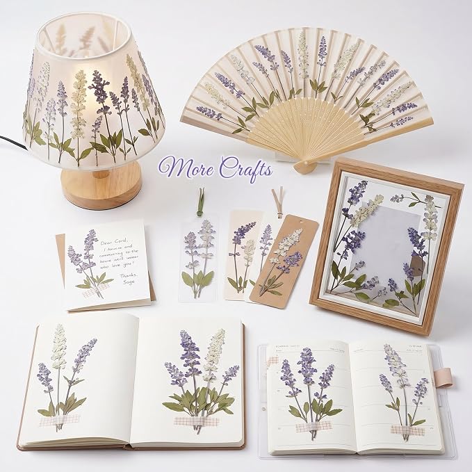 48 Pcs Natural Dried Pressed Garden Sage Flowers for Cake Decorating, Real Dry Flower for Resin Jewelry Making, DIY Bookmarks Art Crafts(Garden Sage)