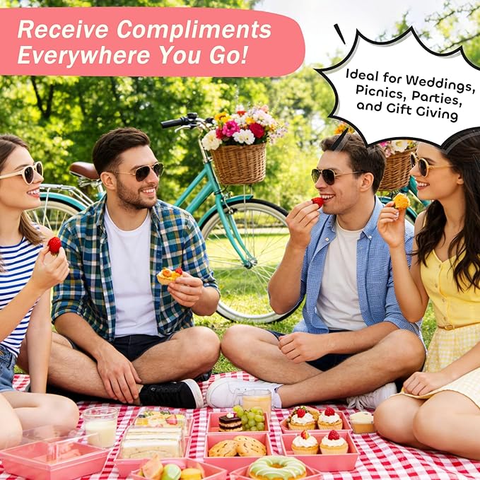50Pcs Small Kraft Charcuterie Boxes with Clear Lids - Paper Mini Appetizer Plates for Sandwich, Cookie, Sushi, Cake Slice, and Strawberries, Pink