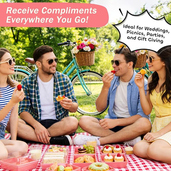 20Pcs Small Charcuterie Boxes with Clear Lids - Paper Mini Charcuterie Boxes To Go, Disposable Food Container with Lid, Dessert Boxes for Sandwich, Cookie, Sushi, Cake Slice, and Strawberries, Pink