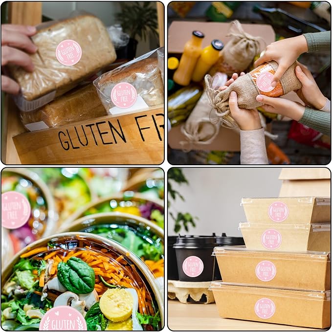 Louise Maelys Gluten Free Stickers 1.5 Inch Food Allergy Labels for Baking, Kitchen & Food Packaging with Wheat & Heart Design, Waterproof, Residue-Free 500PCS