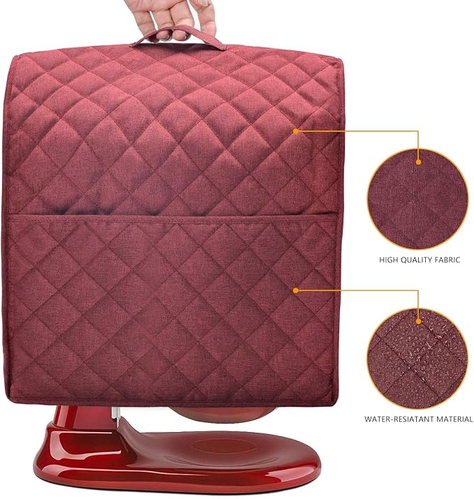 Stand Mixer Cover compatible with Kitchenaid Mixer, Fits All Tilt Head & Bowl Lift Models with 3 Organizer Bag for Accessories. (Dark Red, For Bowl Lift 5-8 Quart)