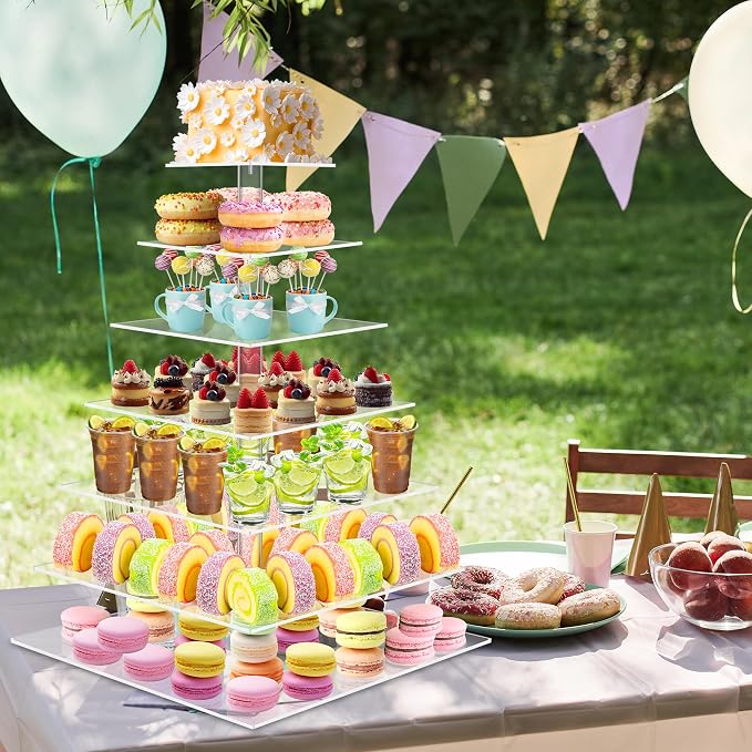 weddingwish Cupcake Stand, 7 Tier Square Cupcake Stand for 160 Cupcakes, Acrylic Cupcake Tower Stand, Large Cupcake Display Stands, Tiered Cupcake Holder Stand for Birthday, Party, Baby Shower