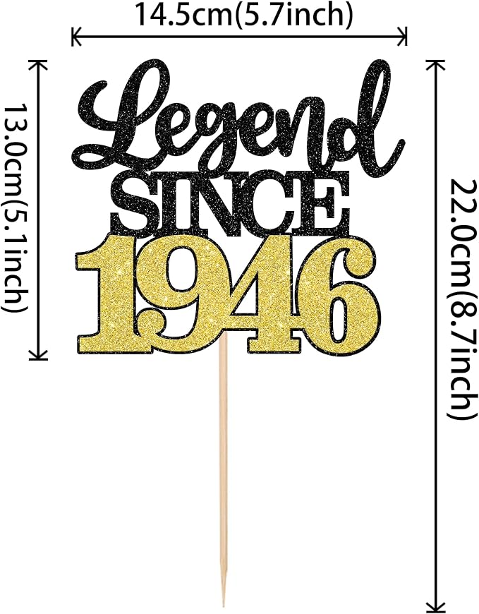1 PCS Legend Since 1946 Cake Topper Black Gold Glitter Eighty Happy 80th Birthday Cake Pick Cheers to 80 Years Cake Decoration for 80th Birthday Anniversary Party Decorations Supplies