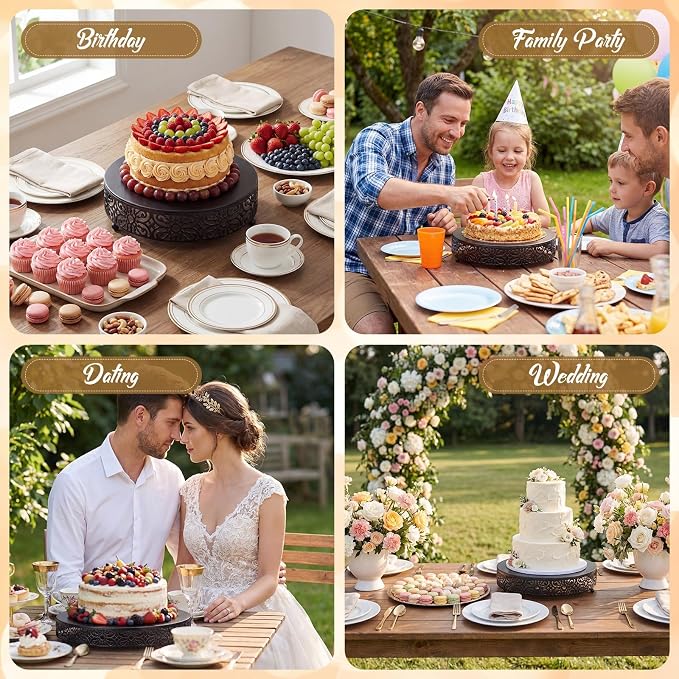 Wenqik 12 Inch Cake Stand Round Metal Cupcake Dessert Wedding Cake Stand Cookies Display Holder Fruit Food Serving Tray for Table Wedding Birthday Anniversary Party Decor (Black)
