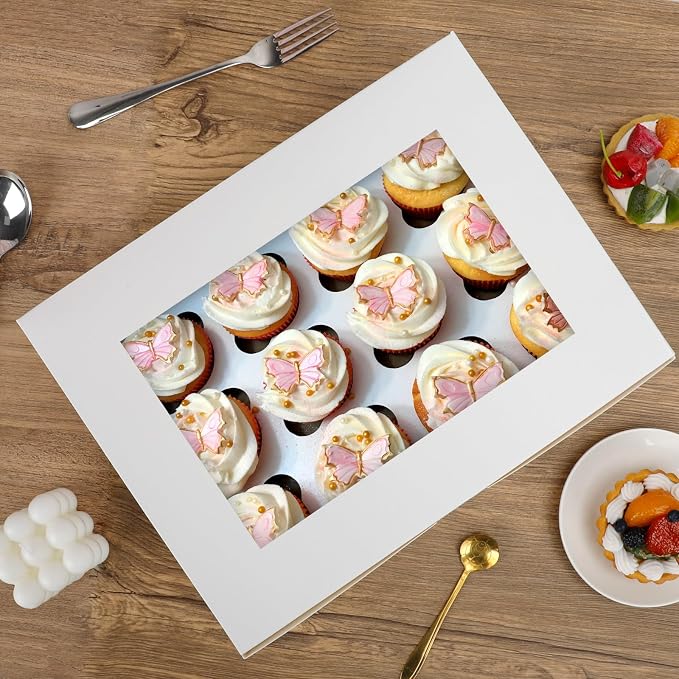 Moretoes 15pcs Cupcake Boxes, 13x10x3.5 Inches, 12 Count Bakery Boxes with Window and Inserts to Fit Muffins, for Birthday Holiday Party Bakery Supplies