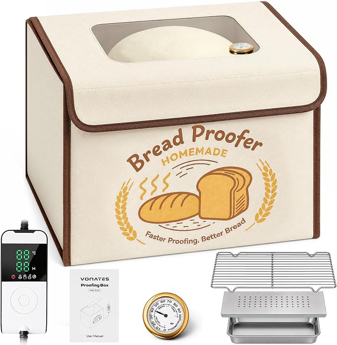 Folding Dough Proofer Box with Humidification Function, Sourdough Proofer Box Temp Control 48H Timer & Humidity Monitor, Water Tray & Steam Diffuse Plate 4 Preset Modes Dough Proofer for Sourdough