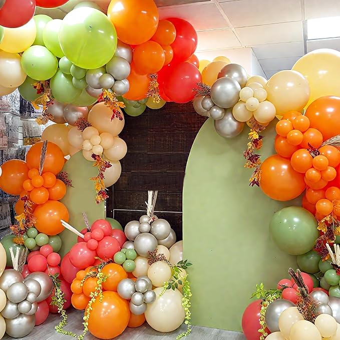 Fall Balloon Arch Garland Kit, Retro Orange Sage Green Yellow Sand White Nude Fall Colored Balloons for Fall Decorations Thanksgiving Party Bridal Wedding Birthday Festival BackDrop