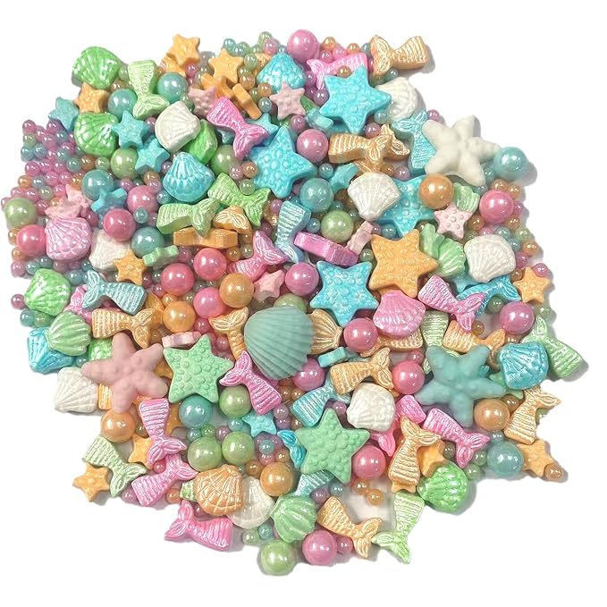 PhilaeEC Mermaid Sprinkle Ocean Theme Party Cake Decoration Starfish Shell Pearl Mermaid Mix Candy Edible Cookie Cupcake Toppers Valentines Halloween Christmas Supplies 3.53oz