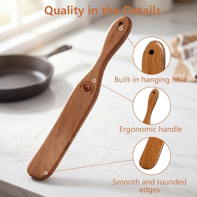 1 Pack Shorter Teak Wood Spurtle – Sourdough Starter, Jar Bottom Scraper & Shorter Handle Dough Whisk, Moisture-Resistant Kitchen Tools for Baking & Non-Stick Safe Cookware