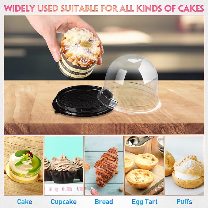 Honeydak 50 Pieces Clear Individual Cupcake Container Cupcake Carrier Holder Box Single cake Boxes Bags Cake Cups with Lid for Wedding Display Muffin Party Disposable Cookies