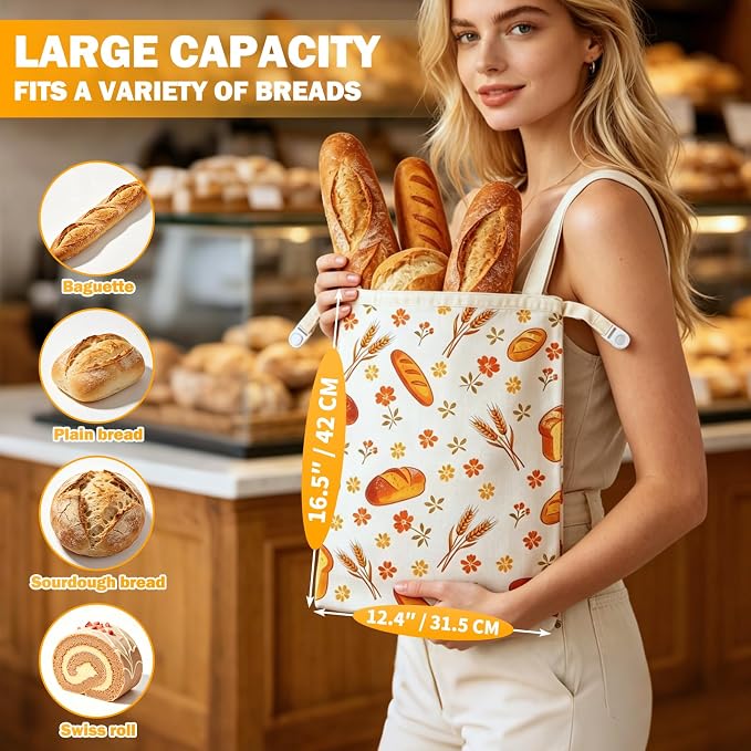 2 Pack Beeswax Bread Bags for Sourdough, 16.5x12.4 Inches Reusable Bread Storage Bags, with Zip And Velcro Fastenings Sealed for Freshness Freezer & Daily Use