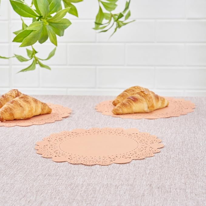 Pastry Tek 8 x 8 Inch Paper Lace Doilies, 4000 Disposable Table Doilies - Elegant Lace Finish, Long Lasting, Coral Paper Doily, for Pastries, Cupcakes, Desserts - Restaurantware